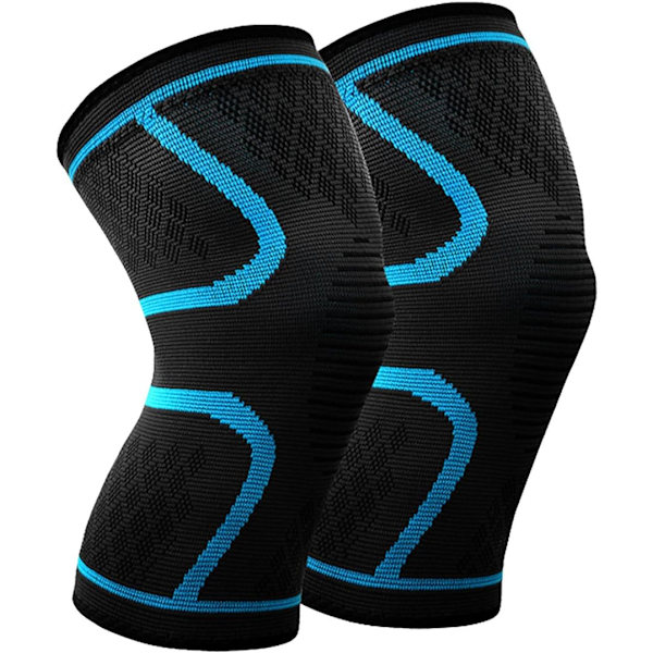 (Blue) Knee Support (Pair) Anti Slip Knee Brace Elastic Breathable Knee Compression Sleeve Help J