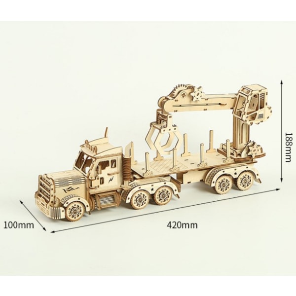Handgjord kranbil i trä 3d-modell tredimensionellt pussel present barnleksaker skrivbordsskärm D