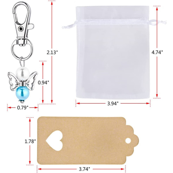 Set of 30 organza keychains and 30 pouches for wedding, bapt