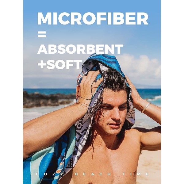 Ultralet mikrofiber strandhåndklæde, hurtigtørrende, absorberende strandbla