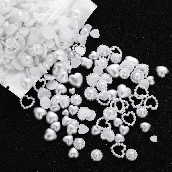 460 stykker Nail Art Charms Hvide Perler Hjerte Form Nail Art Decoration 3D Nail Charms Fash