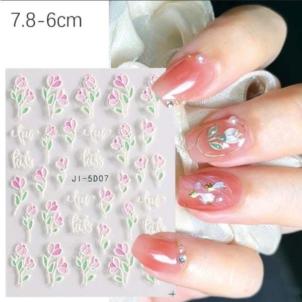 3D-präglade vårblommiga nagelklistermärken Dekaler Självhäftande