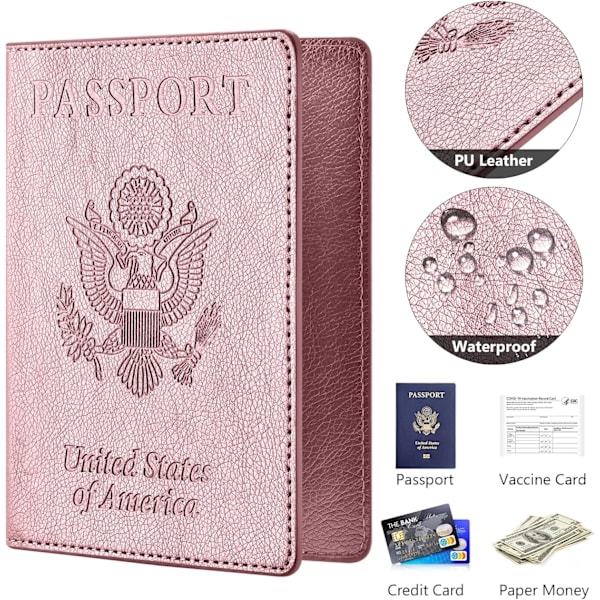 (Pink) Pas- og vaccinationskort holder kombination, pasomslag med vaccinationskort slot,