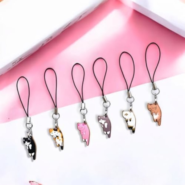 90mm 6 stk Katt Telefon Sjarmer Estetisk Mobiltelefon Sjarmer Kawaii Med Håndlaget Søt Hengende Smykker Dekor