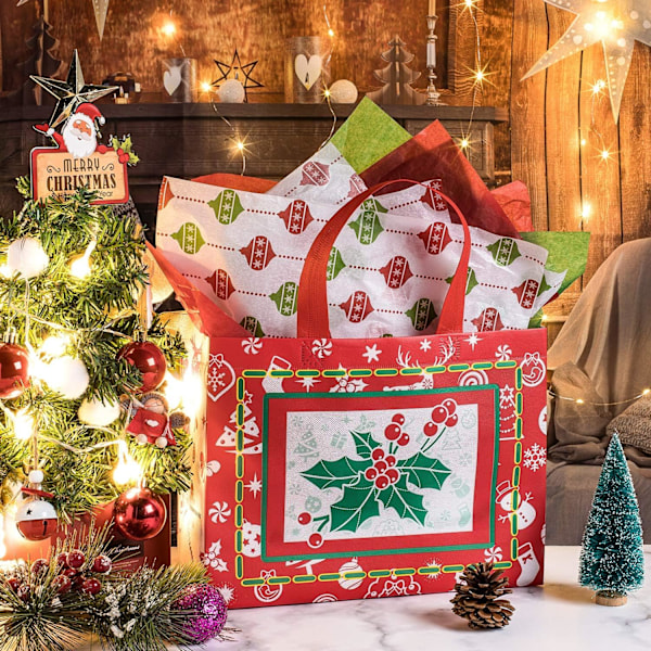 12 st Giftpåsar för Matvaror, Julshopping, 12,8 tum x 9,8 tum