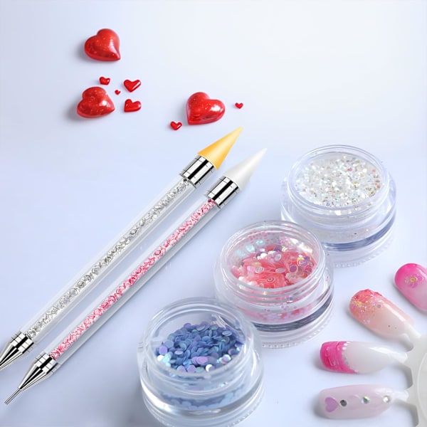 2-pack Diamantkonst Målningsprickpenna, Dubbelsidig Applikator för Strass, Plockverktyg för Nagelstenar Flatback Swarovski Kristall DIY med 4 Extra Spetsar