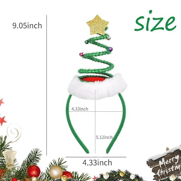 11×23×5cm Juletrær Hodebånd Elastisk Juletrær Hodebånd med Klokker Julenisse Hodeplagg Spiral Juletrær Hatt H