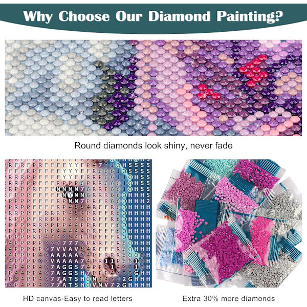 30x40cm Enhjørning 5D diamantmaleri kit E
