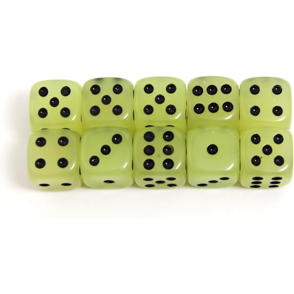 10-pak D6 sekssidede glødende terninger til DND, MTG, RPG, Tenzi, Farkle, Yahtzee, Bunco, matematikundervisning, bordspil