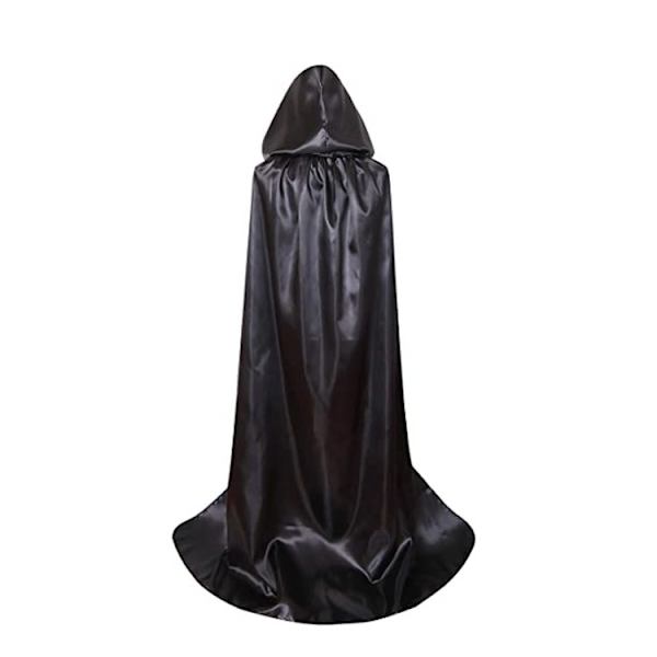 170cm Sort Kappe med Hætte Lang Fløjl Kostume Halloween Karneval Ch
