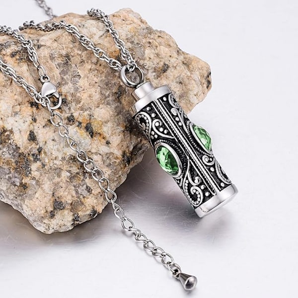 Kristallationsurna Halsband för Aska Minnessak Urna Smycken för Mänsklig Aska Rostfritt Light Green