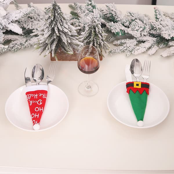 4 stk. Julepynt Lille Hat Kniv Og Gaffel Dæksel Bord Deco
