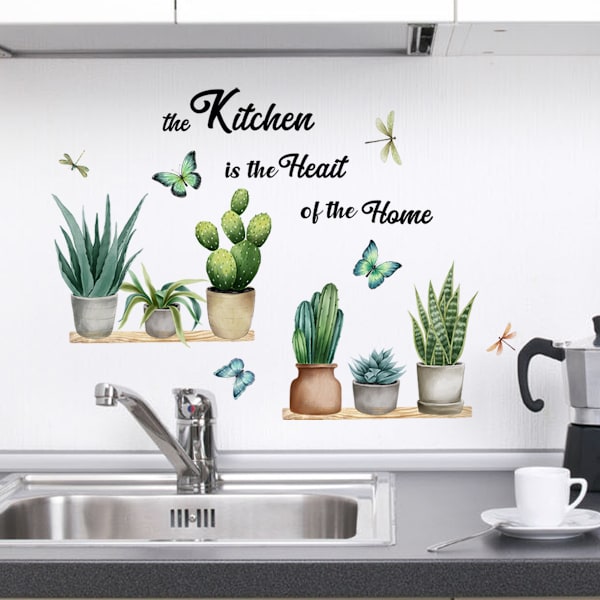 (60 x 20CM) Fjernet veggklistremerker akvarell grønne planter klistremerker