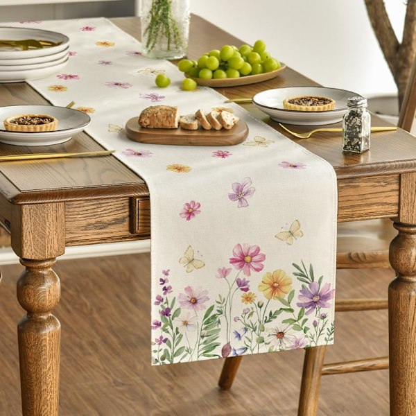 33x183cm Mode Blommor Fjärilar Vår Bordslöpare Sommar Tvättbar Säsongsbetonad Köksbordsdekoration Inomhus Utomhus Högtidsdekor