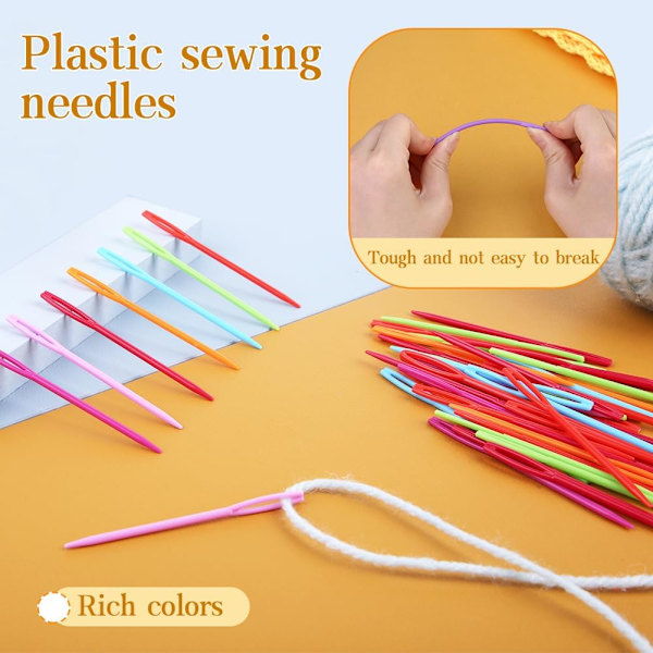 50 STK Plast Garnnåler 7 cm Fargerike Store Øye Synåler Plastnåler for Garn DIY Søm Håndlagde Håndverk
