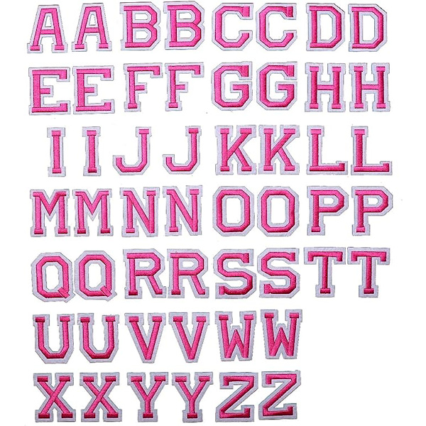 Alfabetet strygemærker, 52 stk. Alfabetet A til Z, pink