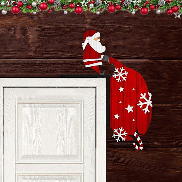 (vänster tomte) 2024 Juldörr Topper, 2024 Juldörrhörn Dekoration, Rolig Snögubbe Tomte Toppdörr F