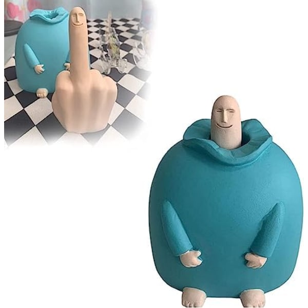 10x11x12cm Rolig Leende Mellanfinger Staty Dekorationer, Nyhet Resin Finger Man Skulptur Dekorationer, Quirky Middle F