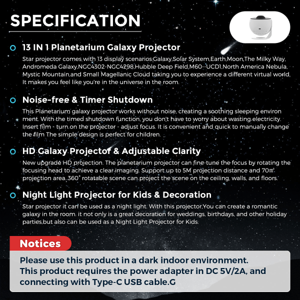 LED Planetarium Galaxy Starry -projektori 13 vaihdettavalla levyllä, yövalolamppu Temptatilla
