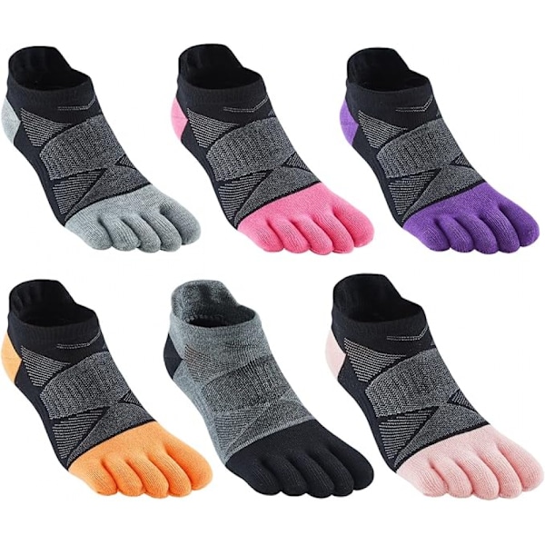 6 Pairs Toe Socks 5 Finger for Women Cotton Wicking Athletic