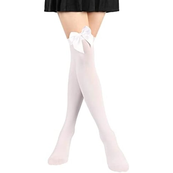 Satin Bow Stockings Women Opaque Thigh High Stockings Over Knee Long Stockings