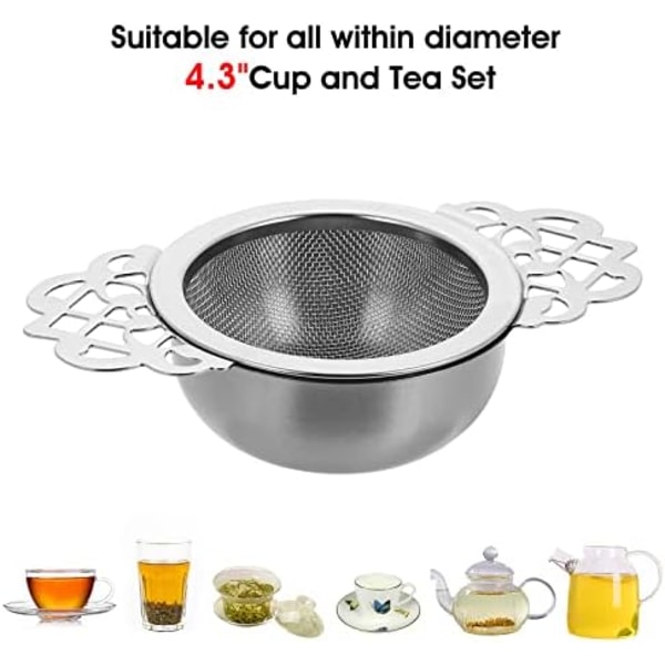2-pakks små fine te-silere med bolle, rustfritt stål løse te-infusere siler 6,5 cm i diameter te-filter