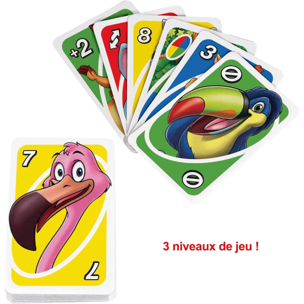 UNO Junior brætspil og 56 kort med dyredesign, til børn