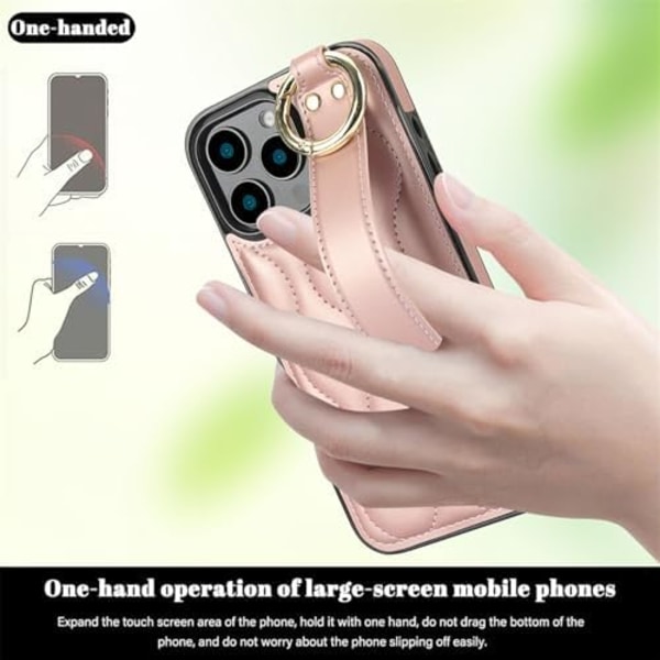 Apple iPhone 16 Pro Max Skal Söt med Handledsrem Stativ för Kvinnor Flickor, PU Läder Handledsband Telefonfodral med Ring