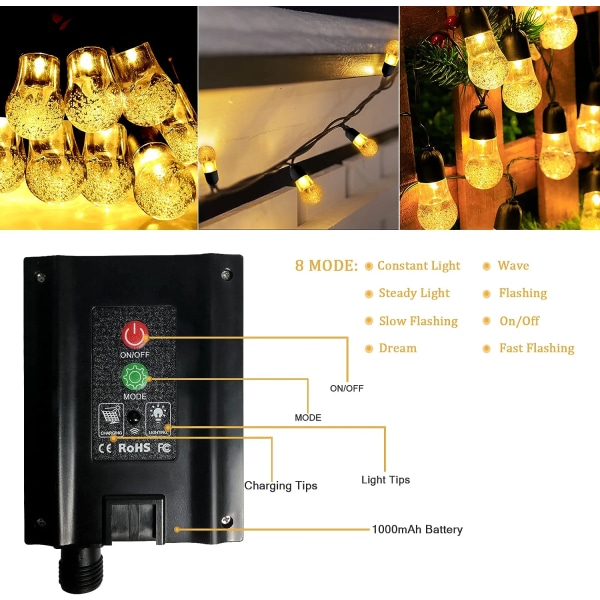 6,5 metrin 30 LED:n ulkoilman aurinkokennovalosarja, monivärinen LED Sola