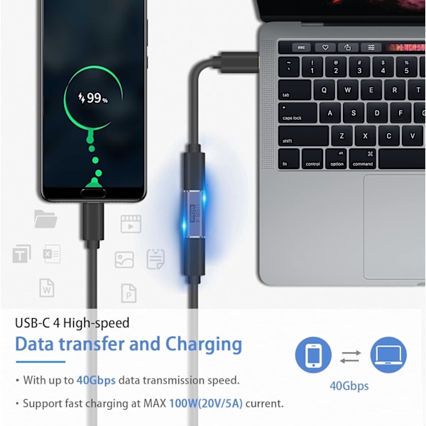 USB C-kobling 40 Gbps, USB C-hun til hun understøtter 8k@60HZ og 100W hurtigopladning, USB C-hun til