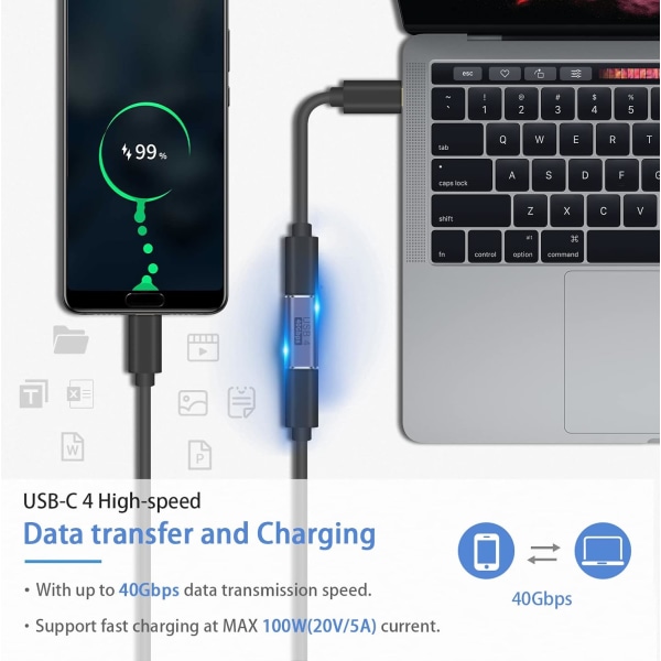 USB C -liitin 40 Gbps, USB C -naaras -naaras tukee 8k@60HZ ja 100 W:n pikalatausta, USB C -naaras -liitäntään