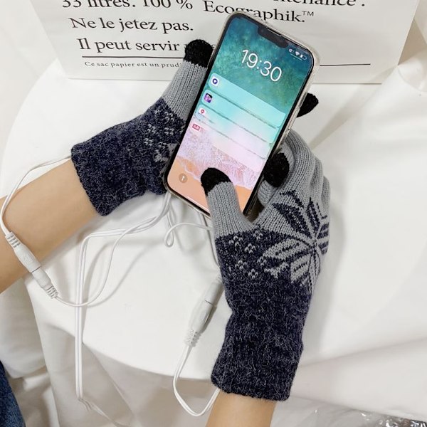 USB-uppvärmda handskar för män och kvinnor (svart grå), vinter touch scr