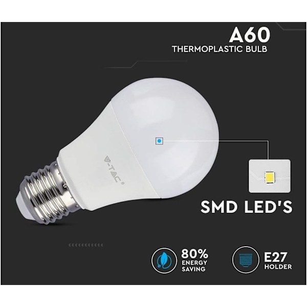 10-pack E27 9W A60 LED-lampor - Varmvit ljus