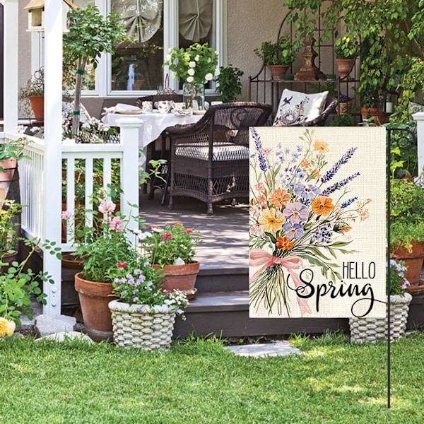 2 stk. Hello Spring Blomster Hageflagg 12x18 Tommer Dobbeltsidig Utenfor, Blomster Sesong Hage Utenfor Flagg