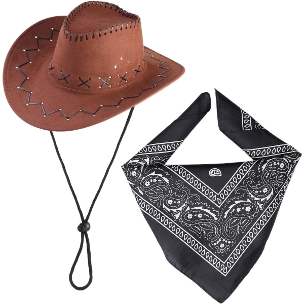 Cowboy Costume Accessories Cowboy Hat with Bandana Cowboy Set for Halloween Cosplay Fancy Dress up (