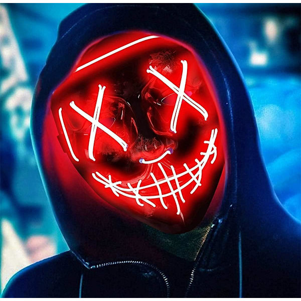 LED-skräckmask, Halloween-mask, rensning med 3x ljuseffekter, styrbar, för karnevalfestkostym