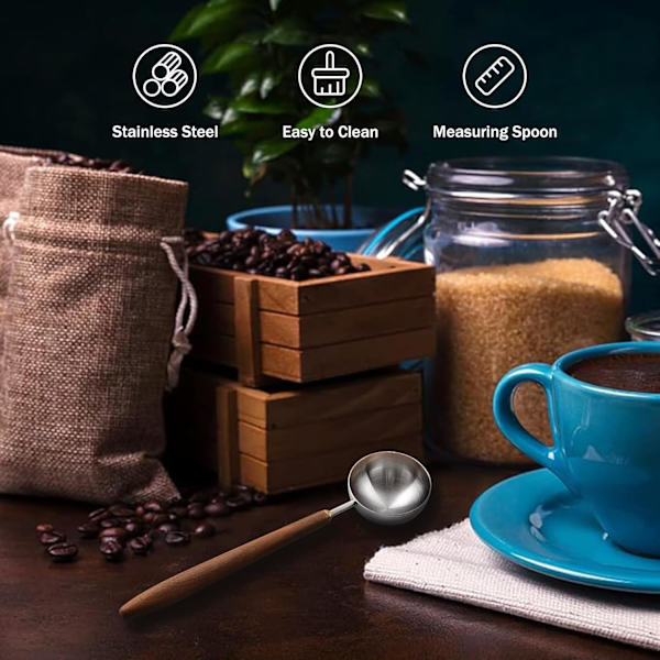 1 stk Kaffeske - Vintage Valnødtræhåndtag, Rustfrit Stål Kaffeskovl, Rustfrit Stål Teskovl og Krydderi Sp