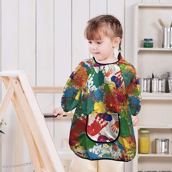 1 stk. Vanntette Kunstnerforkle for Barn, Jenter Gutter Lang Erme med Lomme for Maling Baking