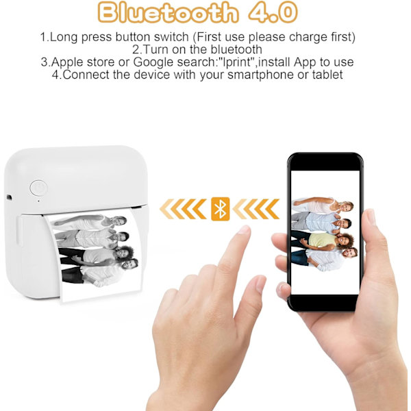 Mini-valokuvatulostin, kannettava langaton Bluetooth-pikatulostin, jossa on 5 lämpöpaperirullaa,