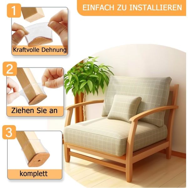 20 stk. Stolebensbeskyttere, firkantede stolebensbeskyttere passer til: 2,8-3,7 cm, transparente silikone stolebenshætter, til gulvbeskyttelse i hjemmet med filt