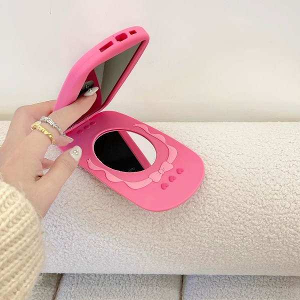 1 stk Cover til iPhone 15 Pro Max, Kawaii Telefoncovers 3D Silikon Tegneserie Retro Telefon Spejl Sjov Sød Cover Blød Gummi Sho