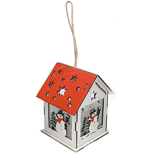 Julgran Trä Hus LED-ljus, Jultomte Snögubbe Älg Il