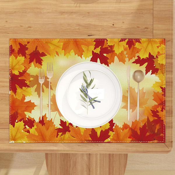 Linen Orange Watercolor Maple Leaf Fall -paikka-alustat, 4 kpl, Maalaistalon syksyinen tunnelma, Kiitospäivä, Koti, Keittiö, Ruokailutila