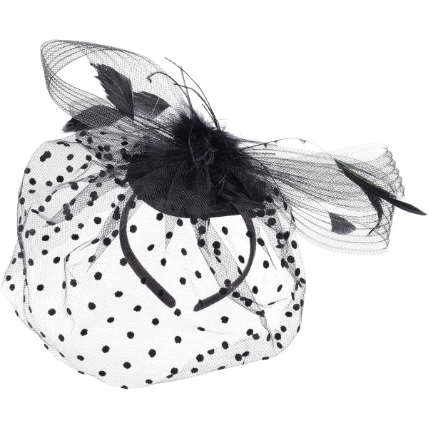 Svart Hårfascinator för Kvinnor - Mesh Slöja och Fjäder Fas