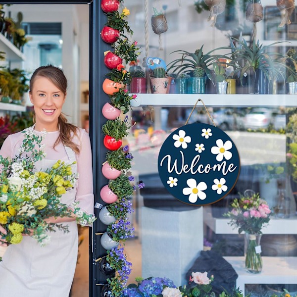 1 st Välkommen Trä Hängande Skylt Vår Daisy Blomma Dörrskylt Bondgård Rustik Ytterdörr Hängande Skylt för Inomhus Utomhus Hem Veranda Fönsterdekor