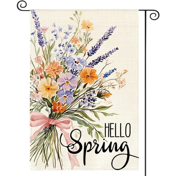 2 stk. Hello Spring Blomster Hageflagg 12x18 Tommer Dobbeltsidig Utenfor, Blomster Sesong Hage Utenfor Flagg
