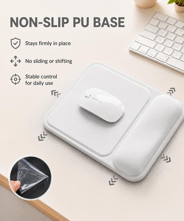 PC Ergonomisk Musematte med Gel Hul Håndleddsstøtte, Anti-trykk Design, Sklisikker Base, Komfort (Lys Grå)