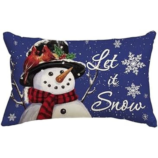 12 x 20 Tommer La det snø Snømann Jul Blå Putesett, Vinterferie Putetrekk Dekorasjon for Sofa