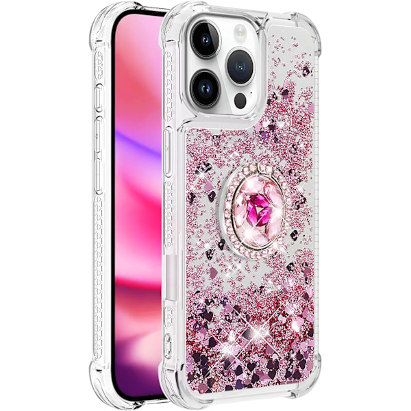 Fodral för iPhone 16 Pro MAX med Diamant Ringstativ, Glittrande Flytande Quicksand Stötskydd Droppsäker Lyx