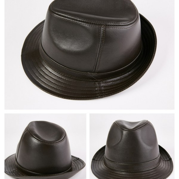 (Tummanruskea) Miesten synteettinen nahkainen Trilby-hattu